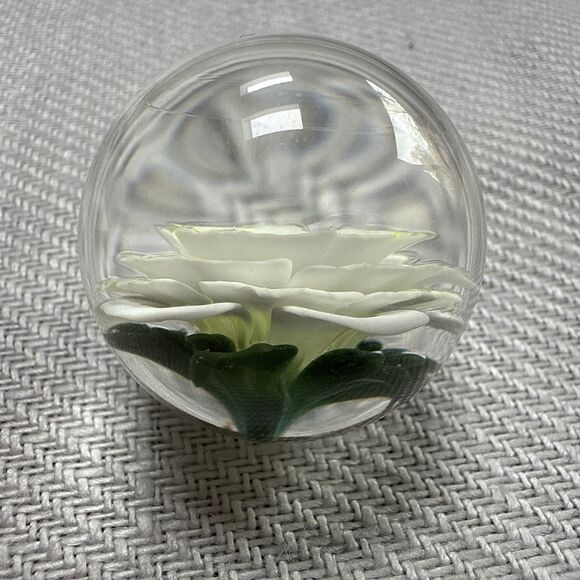 Studio Art Glass White Flower Marble Orb Signed BM Artist 1” - Picture 2 of 4